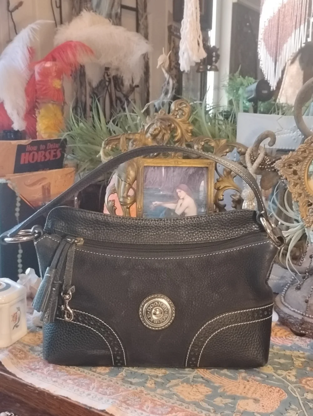 Vintage Dooney & Bourke Black Leather Shoulder Bag with Tassel Accent - Picture 16 of 17